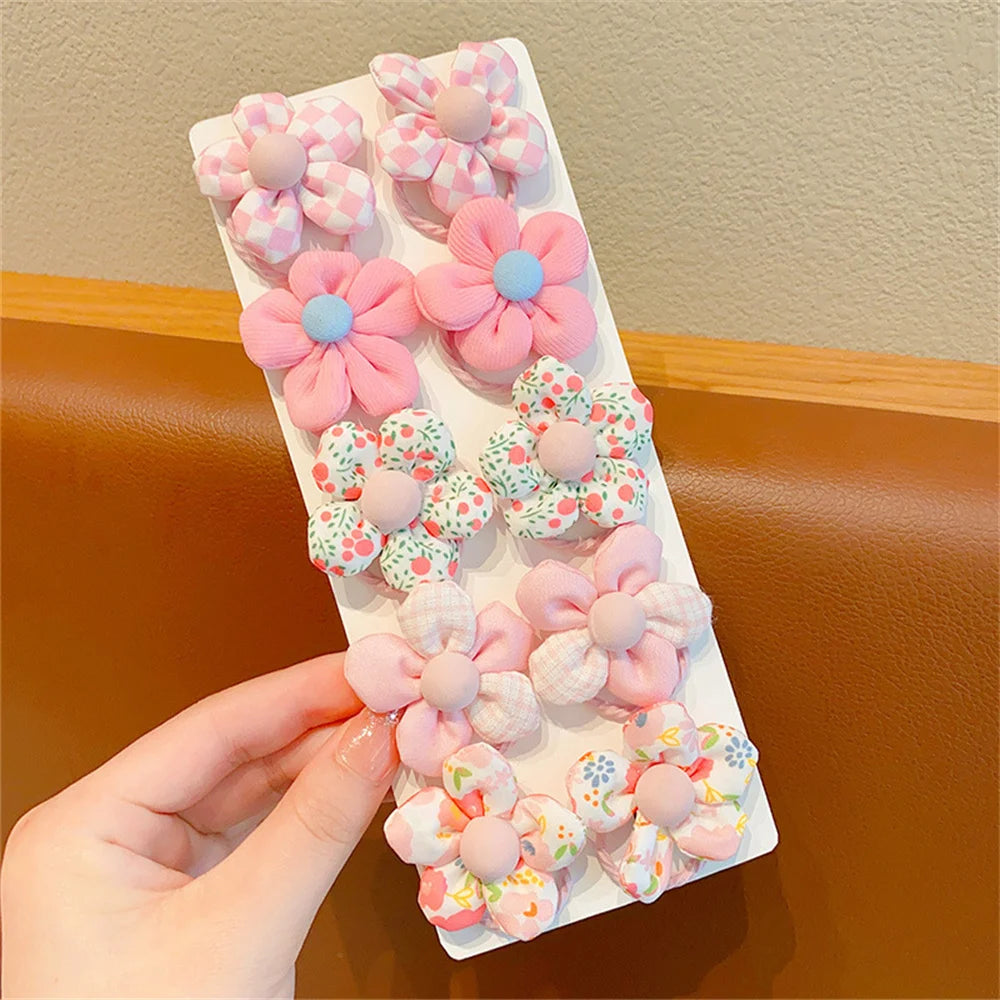 10Pcs/Set Chiffon Flower Hair Tie Girls Ponytail Elastic Hair Bands Kids Hair Accessories Children Hair Ties Baby Headwear