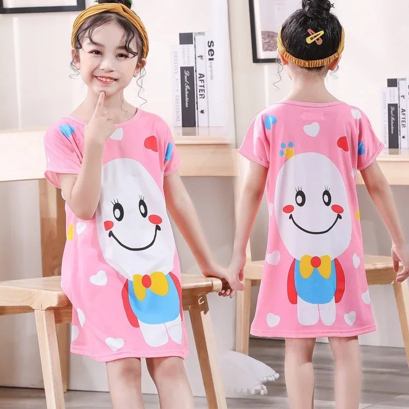 3-10Yrs Girls Dress Summer Kids Girls Cartoon Pajamas Teenager Night Dresses Baby Nightdress Children Clothes