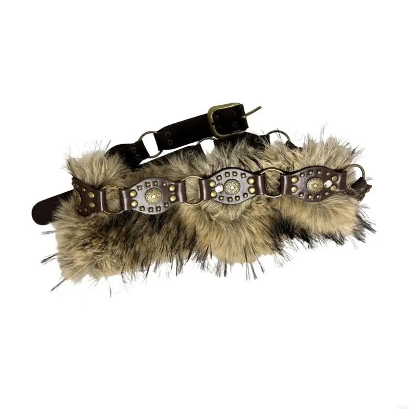 Retro Cowgirl Waistband Studded Faux Furry Belt Adjustable Length Waist Girdle Gothic Unisex Clothing Accessory