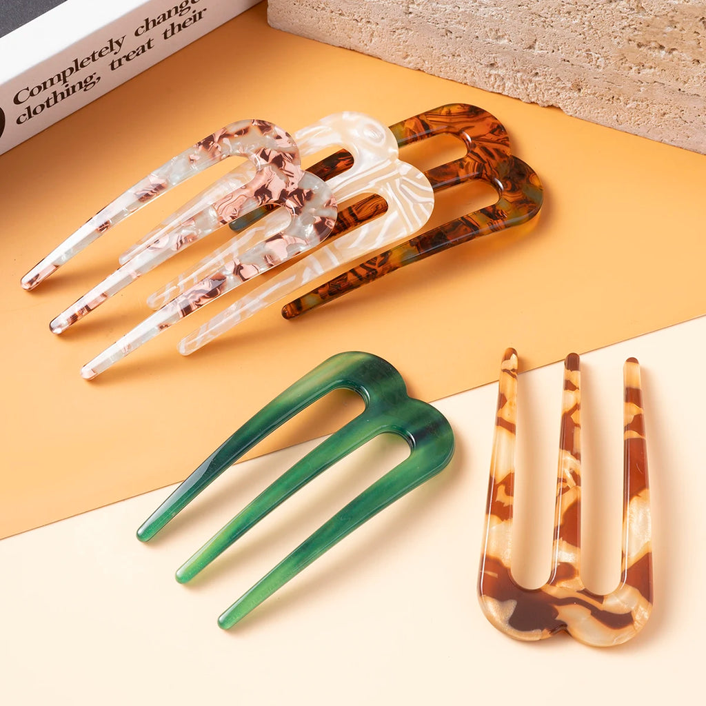 Acetic Acid Hair Forks Three Teeth Hair Sticks U-Shape Hair Comb Bun Hairpin Women Girls Hairstyle Hair Accessories Headband
