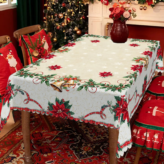 1 Piece Christmas Round and Rectangular Tablecloth, Available in Various Sizes, Christmas Retro Floral Print Pattern Tablecloth, Christmas Garden Tablecloth Decoration, Tablecloth for Daily Home Kitchen, Terrace, Gift