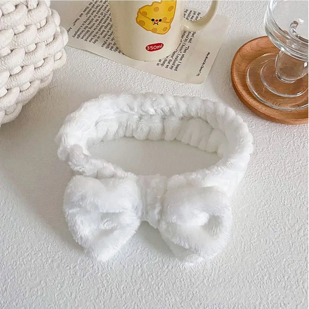 Elastic Coral Fleece Hair Band Knot Soft Bow Make Up Hairband Fluffy Bowknot Cosmetic Headbands Women