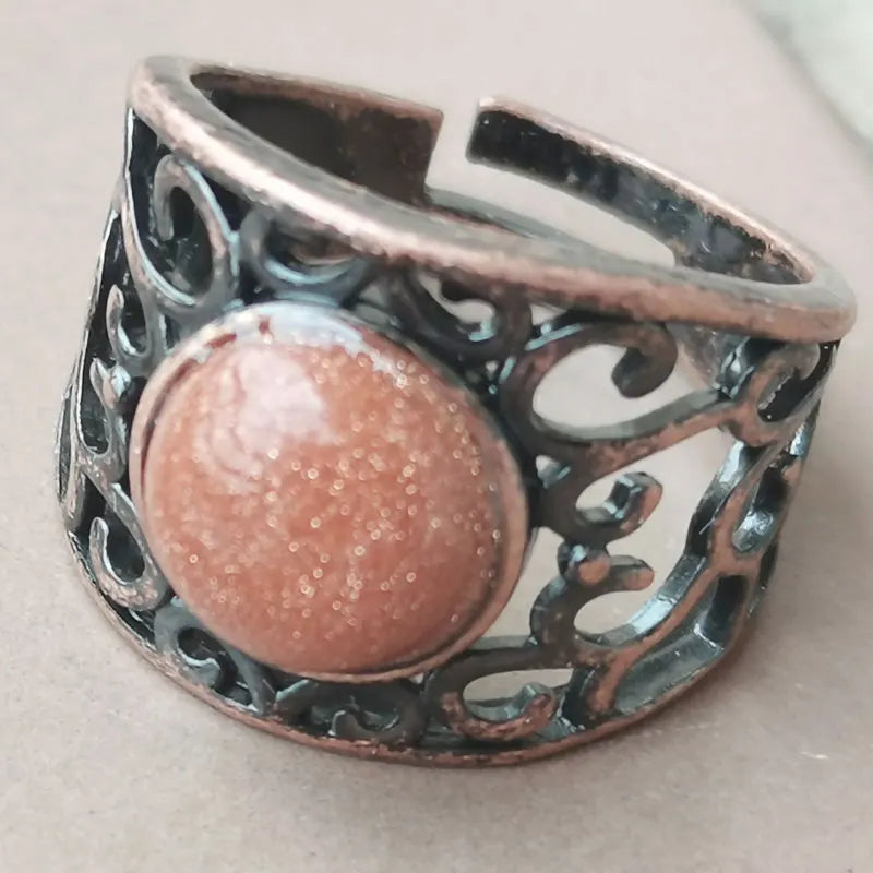 Aventurine Malachite Tiger Eye Crystal Lapis Lazuli Howlite Carnelian Goldstone Opal Unakite Sand Jaspe Bead Ring PWB1230