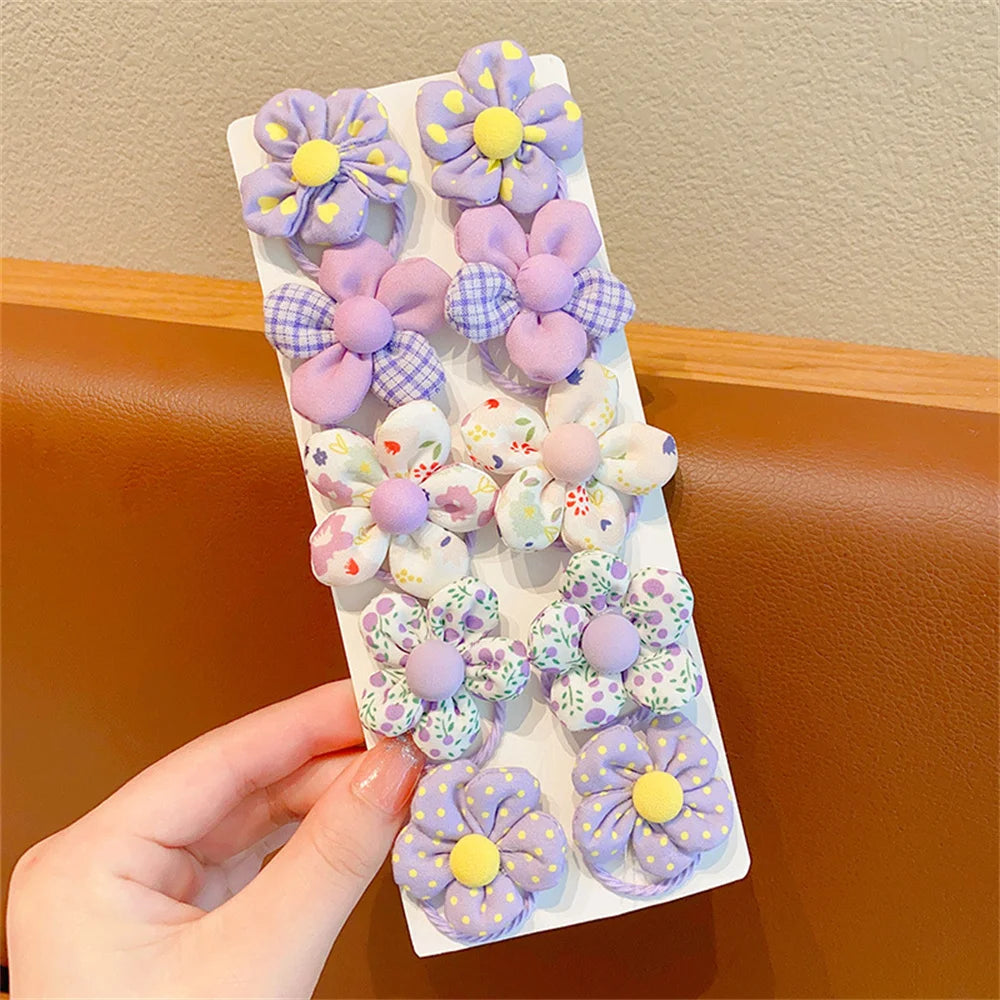 10Pcs/Set Chiffon Flower Hair Tie Girls Ponytail Elastic Hair Bands Kids Hair Accessories Children Hair Ties Baby Headwear