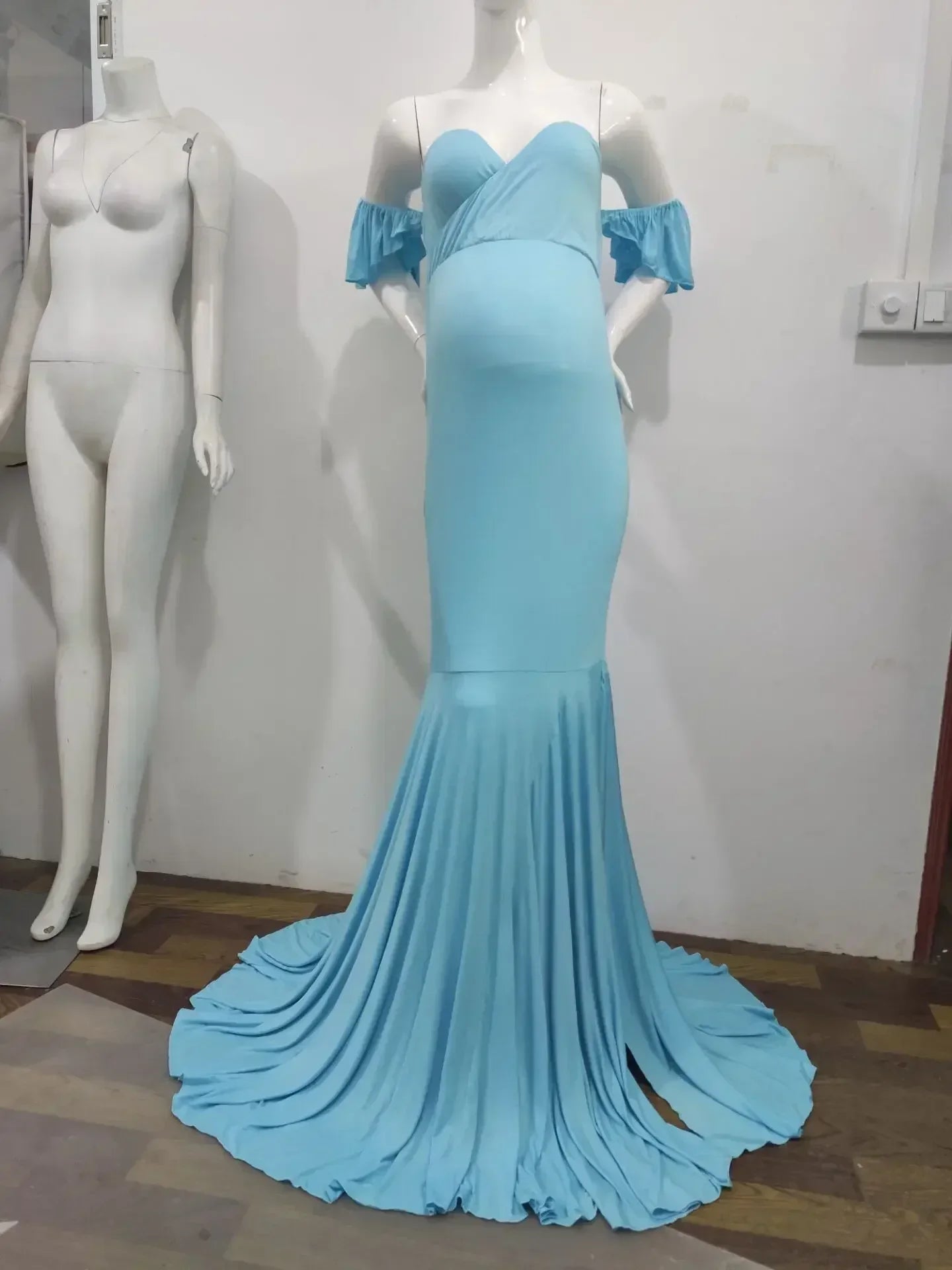 Mermaid Maternity Cotton Dresses Photo Shoot Pregnant Women Sexy Shoulderless Pregnancy Baby Shower Photography Props Clothes
