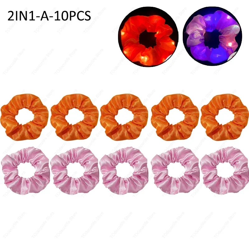 LED Luminous Scrunchies Hairband Glowing Elastic Hair Tie Rope for Women Girls Glow in the Dark Party Hair Accessory
