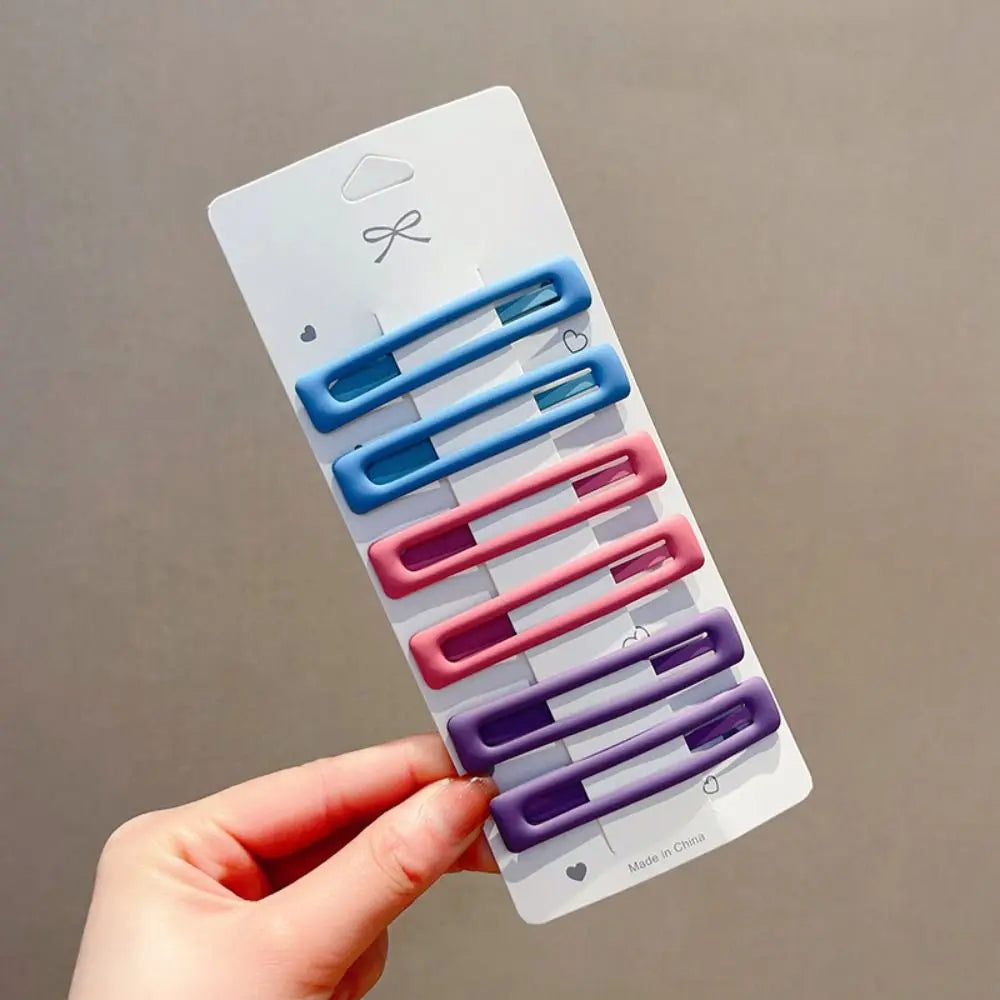 6pcs/set Headwear Korean Style Rectangle Hairpins Frosting Metal Geometry Barrettes Solid Color Hair Clip Daily