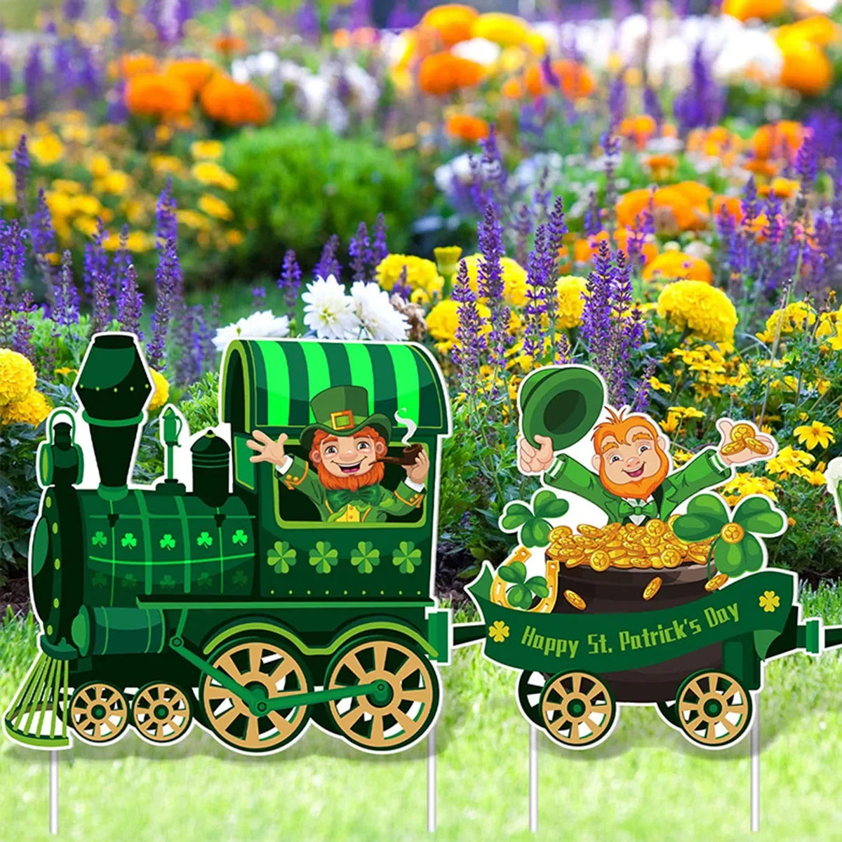 4/8 Pcs Leprechaun Shamrock Balloon Hat Rainbow Sign St. Patrick's Day Yard Sign Train Lawn with Stakes Irish Decor Home Garden