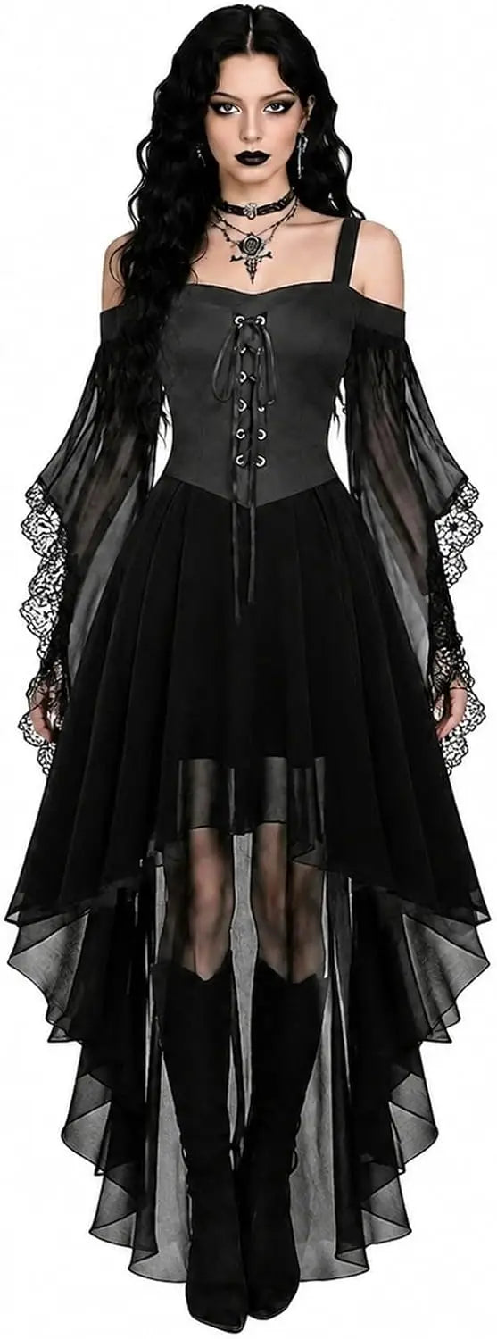Costumes Witch Dress Women 2026 Halloween Woman Adults Medieval Vampire Butterfly Sleeve Mesh Gothic Outfits Carnival Dress Up