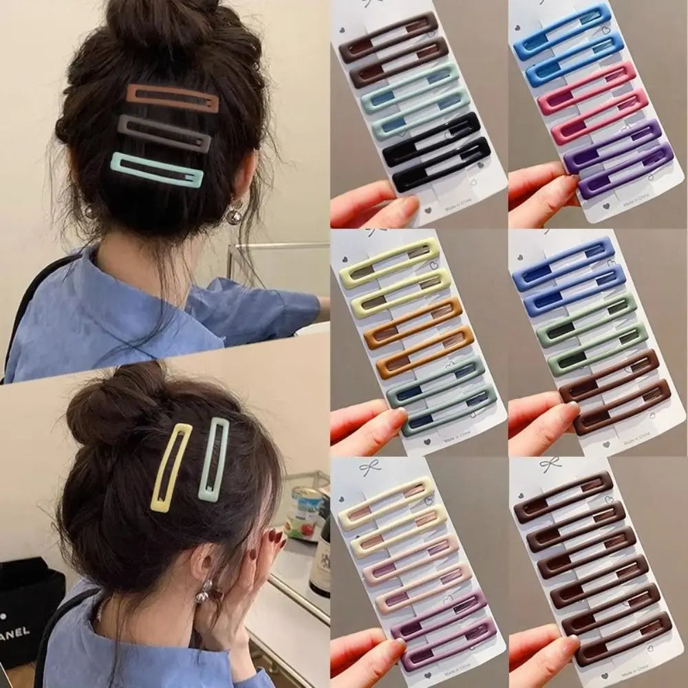 6pcs/set Headwear Korean Style Rectangle Hairpins Frosting Metal Geometry Barrettes Solid Color Hair Clip Daily