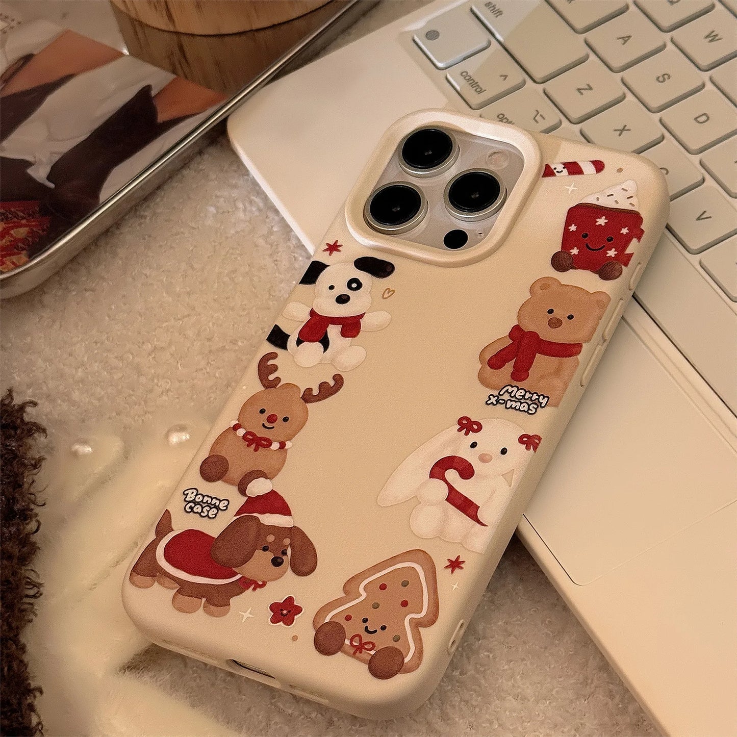 ins Cute Cartoon Doll Christmas Quicksand Shake Bracket Phone Case For iPhone 16 14 13 12 15 Pro Max Pendant Shockproof Cover