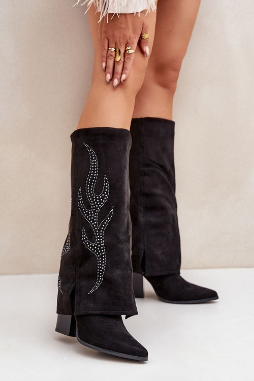 Flame Rhinestone Heel Boots: Step in Style Fashion Footwear