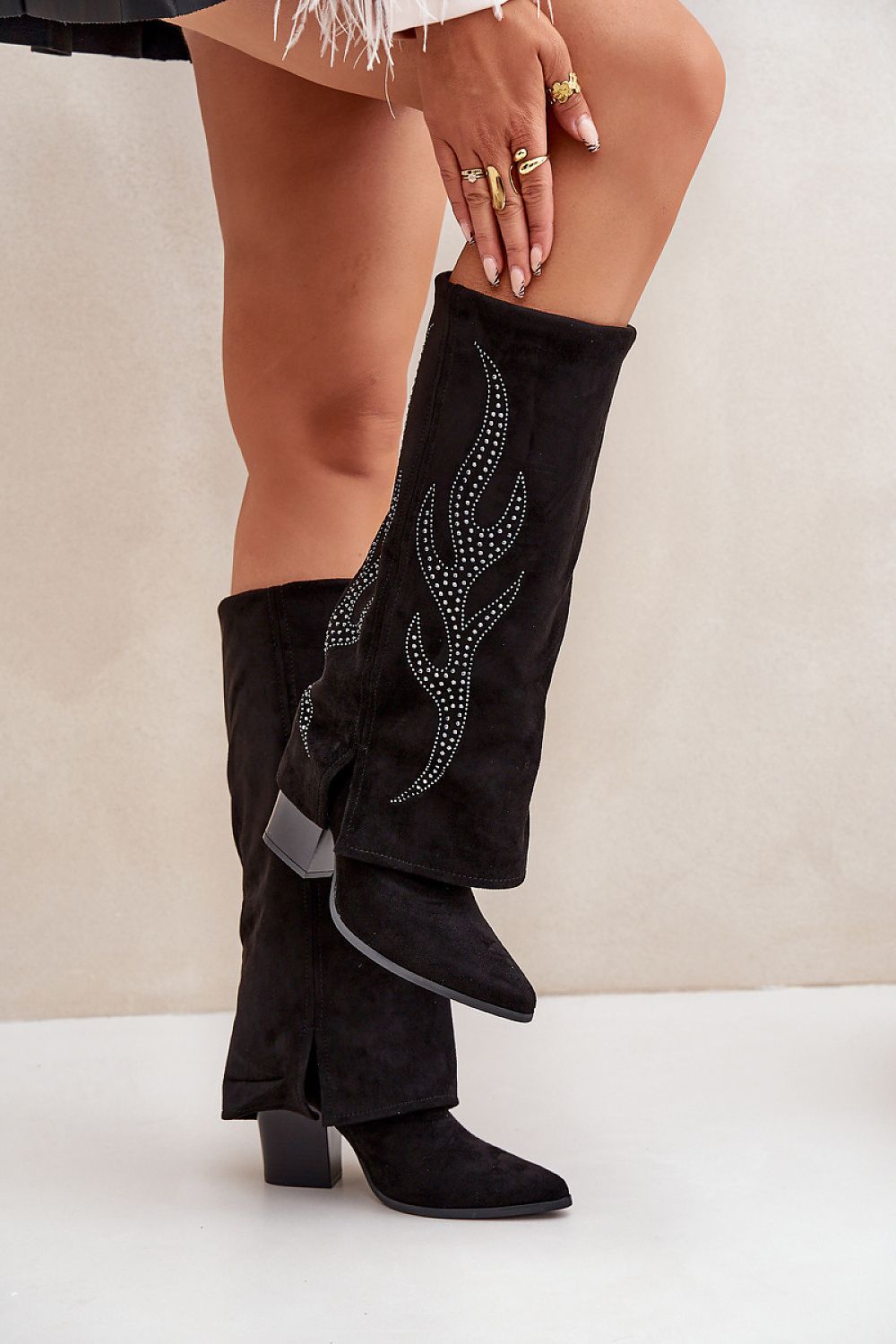 Flame Rhinestone Heel Boots: Step in Style Fashion Footwear