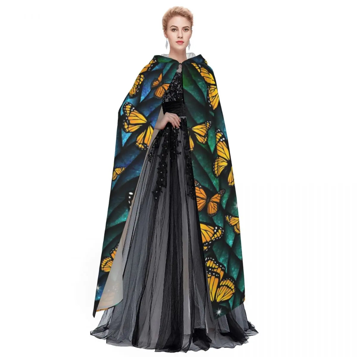 Fantasy Butterfly Dragon! Long Hooded Cloak Witch Medieval Costume Cosplay Cape HalloweenVampire Adult Unisex