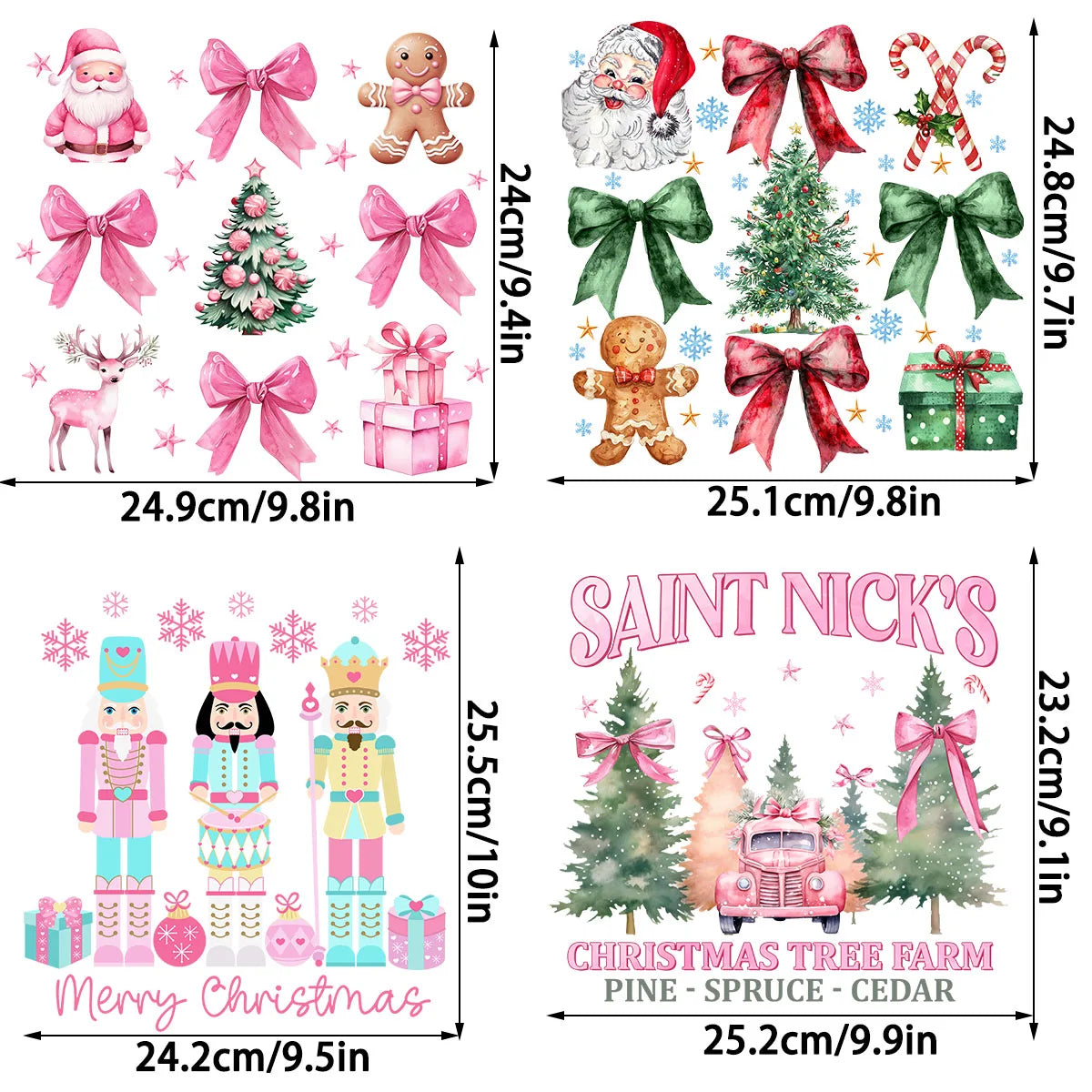 Pink Merry Christmas Bow Santa Claus Heat Transfer Patch Sticke Iron-On Decals T-shirts Sweatshirts Clothing Fabric Winter Decor