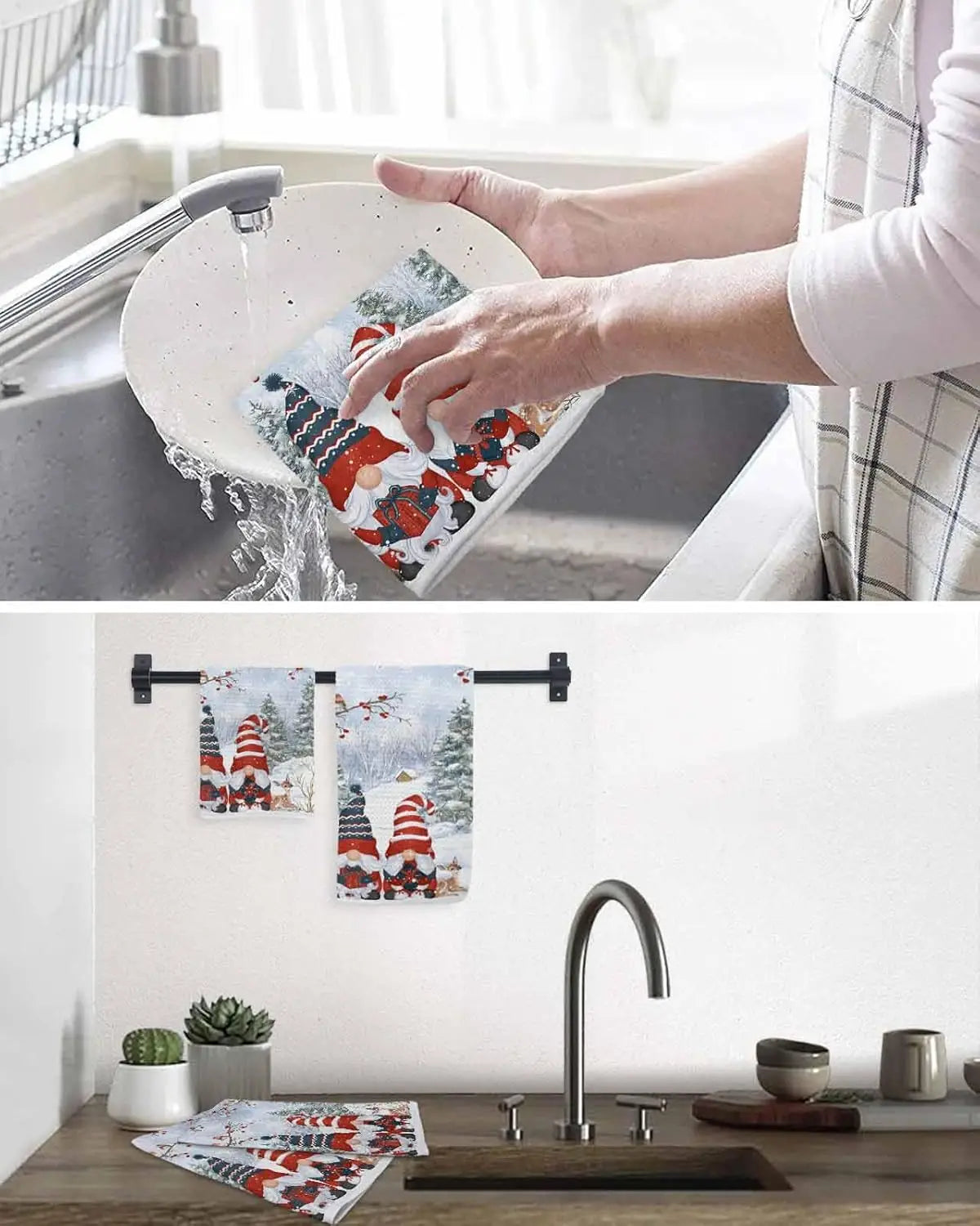 Christmas Gnomes Snowflake Elk Kitchen Dish Tea Towels Kitchens Accessories Quick Drying Hand Towels Set Christmas Decorations