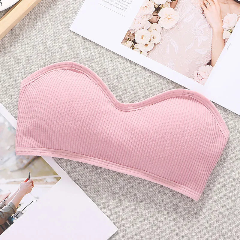 Strapless Women Tube Top Sexy Cropped Top Invisible Bra Women Seamless Underwear Sexy Lingerie Cotton Bandeau Top Removable Pads
