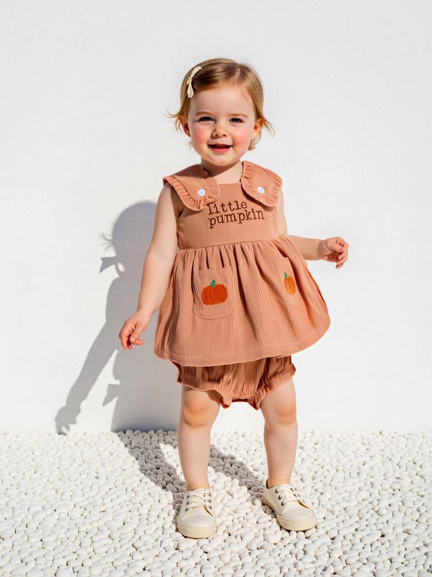Toddler Baby Girl Halloween Outfits Pumpkin Letter Corduroy Tanks Bow Ruffles Shorts  Clothes Set