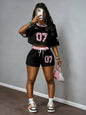 2026 New Short-Sleeve T-Shirt Set Crew Neck Casual Retro Print Hip-Hop Trend Crop Top Two-Piece Set Outdoor Sports Set