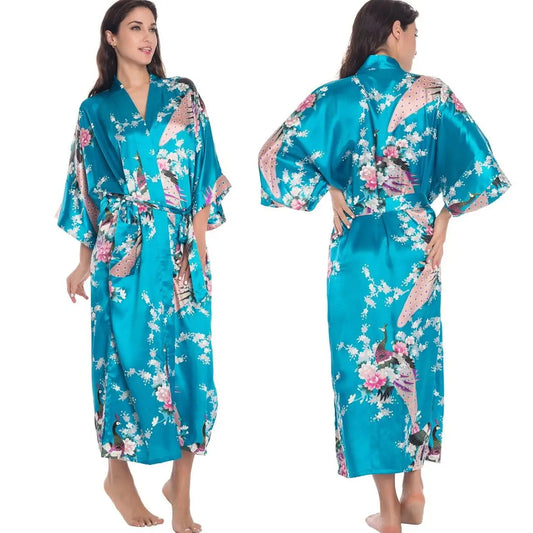 Fashion Sexy Long Robe Women Sleepwear Home Dressing Gown Patchwork Perspective Lace Lingerie Negligee Loose Bathrobe Loungewear