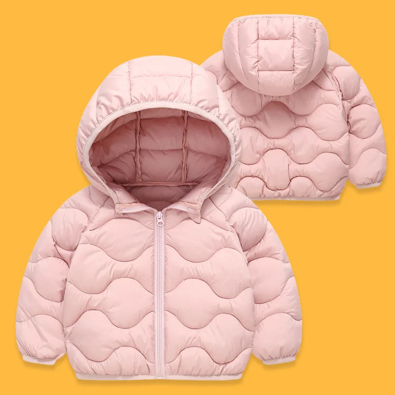 Boys Girls Down Coats Children's Light Hooded Jacket Baby Winter Warm Cotton Clothes Teen Autumn Solid Casual Outerwear 2-12Y