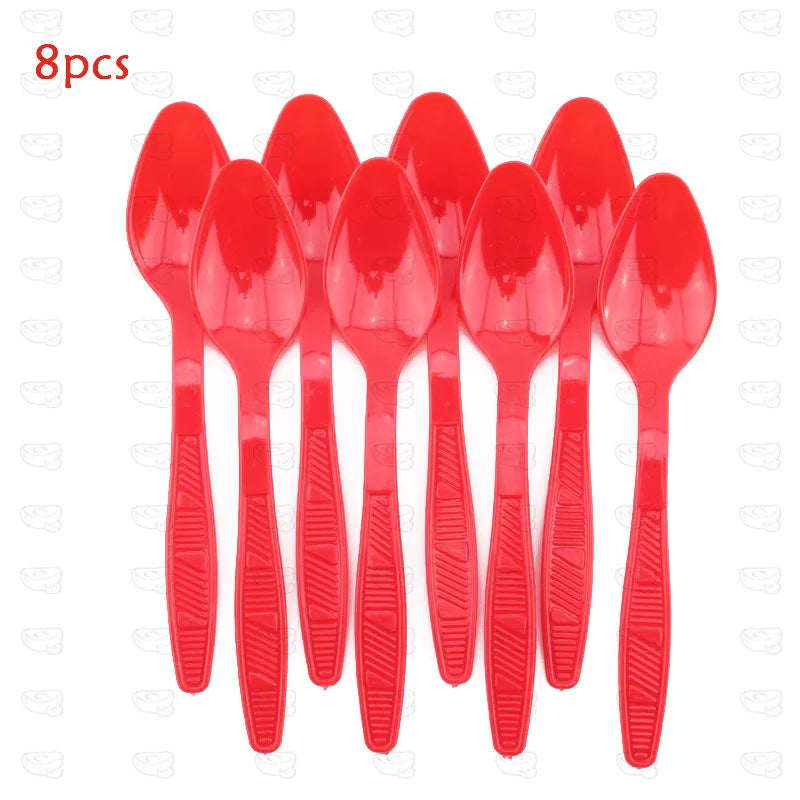 Red White Silver Striped Disposable Tableware Set Circus Birthday Party Decor Plates Cup Tablecloth Napkin Knives Forks Supplies