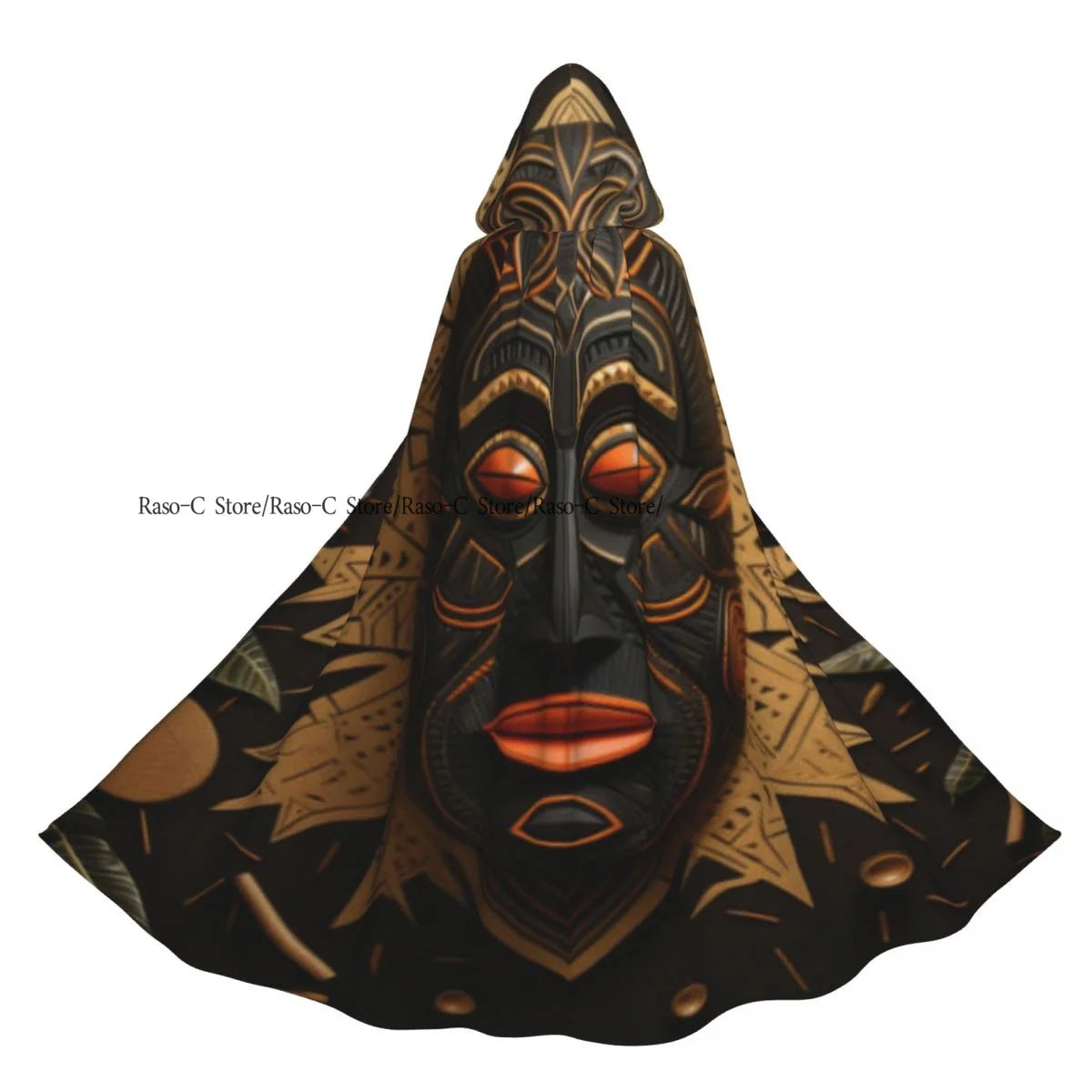 Unisex Adult Abstract Asian Of Drum Player Cloak with Hood Long Witch Costume Cosplay