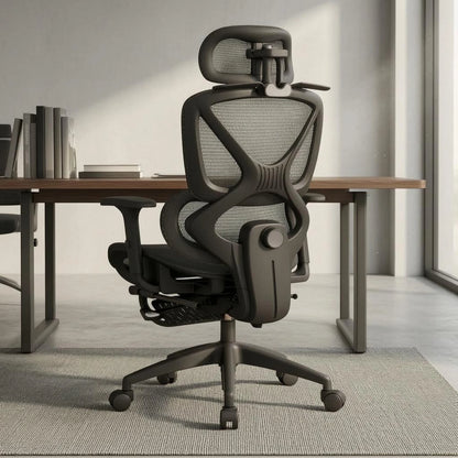 High Back Swivel Chair with Breathable Mesh Padded Armrests Adjustable Headrest Lumbar Support for Modern Work Station