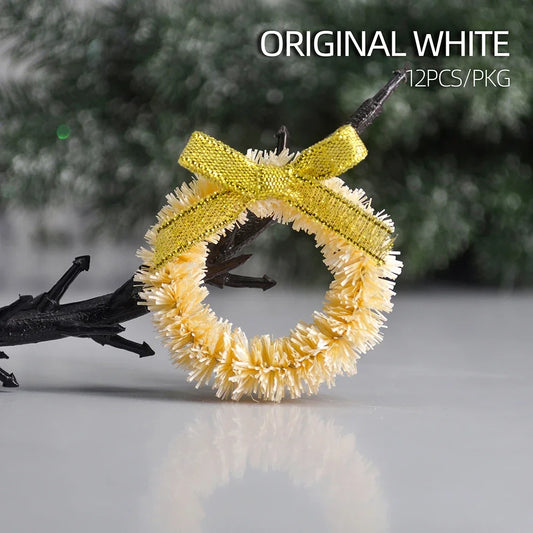 12pcs Christmas Mini Wreath for Front Door Handmade Simulation Garland Hanging Xmas Tree DIY Doll House Ornaments Party Supplies