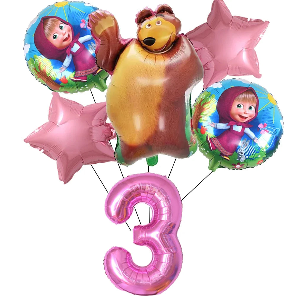 Cute Mashas and the Bear Party Balloons Party Decorations Cartoon Bear Party Favors Baby Shower Gifts For Kids Birthday Party
