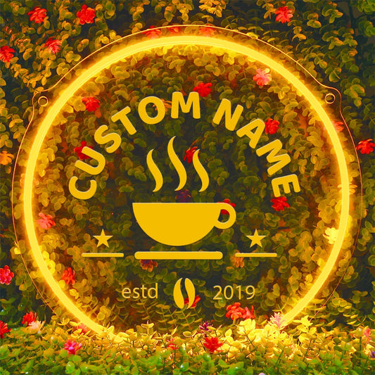 1PC Customizable Coffee Themed Neon Sign Round Acrylic USB Powered Wall Hanging Light For Coffee Shop Personalized Night Lamp