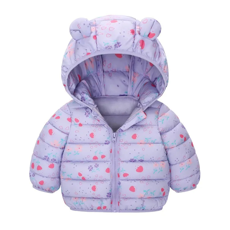 Children Boys Baby Hooded Lightweight Down Jackets Warm Outerwear Autumn Kids Girls Coats Cartoon Dinosaur Print Casual Clothing