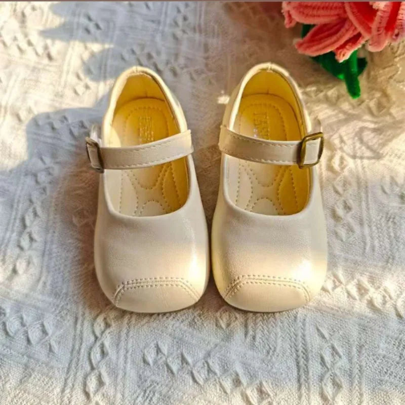 Children's Leather Shoes 2025 Autumn New Bean Shoes Shallow Mouth Princess Shoes Fashion Shoes Girls' High Beauty Baby Shoes