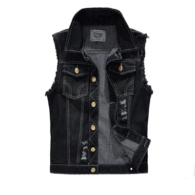 DIMUSI New Spring Autumn Vintage Design Men's Denim Vest Male Black Sleeveless Jackets Men Hole Jeans Brand Waistcoat 6XL,YA566