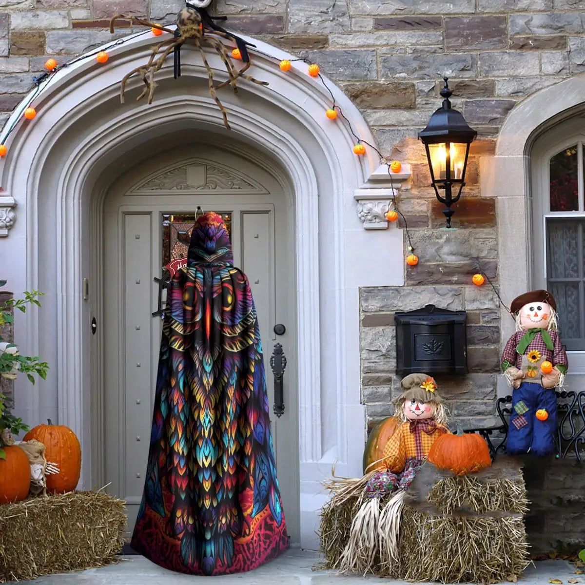 Native Mandala Owl American Long Hooded Cloak Witch Medieval Costume Cosplay Cape HalloweenCoat Adult Unisex