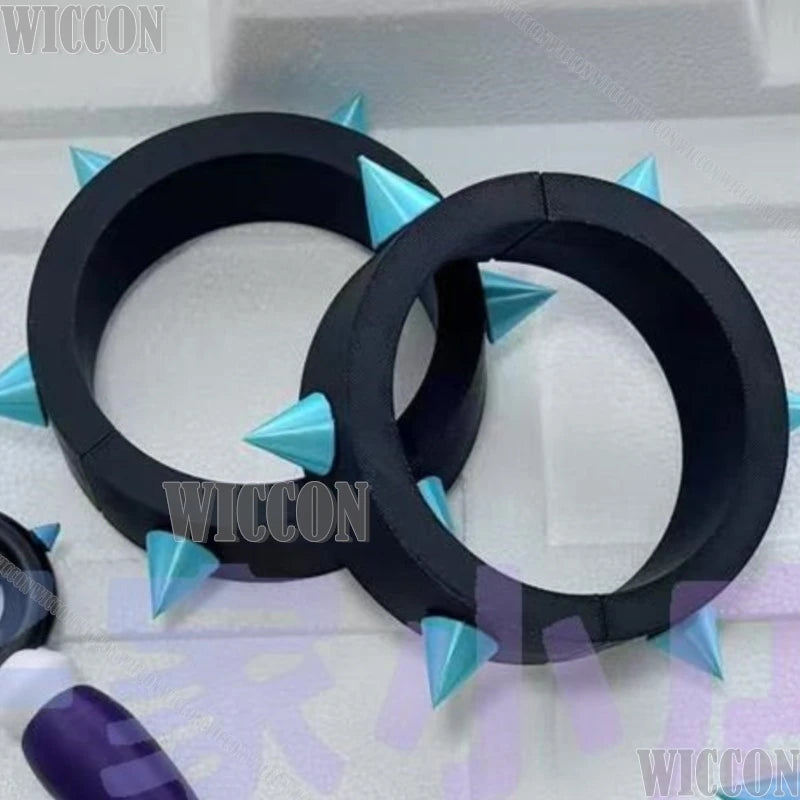 Kiriko Juri Game Han Over Cosplay Game Woman Double Bun Wig Black Purple Hair Cos Prop Choker Bolt Bracelet Halloween Party Cos