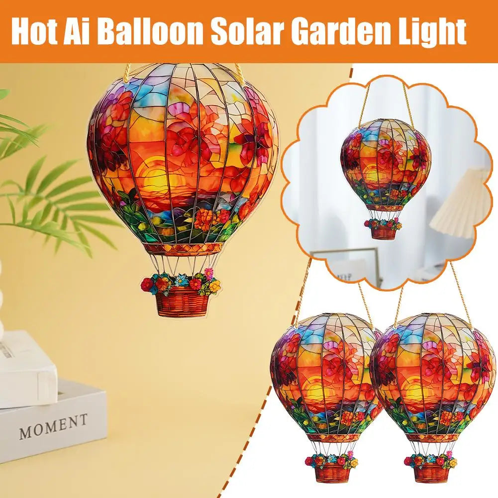 Hot Air Balloon Sun Catcher Solar Garden Light 2D Acrylic Wall Mount Indoor Outdoor Garden Window Decoration Art Ornament