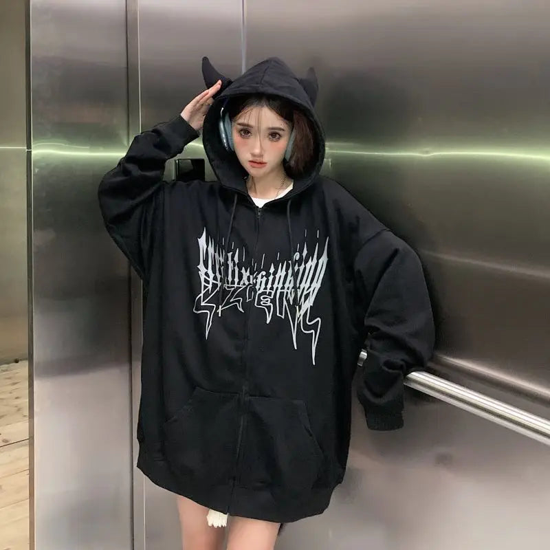 Streetwear BF Women Jackets 2025 Ropa Mujer Hooded Harajuku Casual Fashion Zipper Oversized Outwear Korean Vintage Y2k Coat