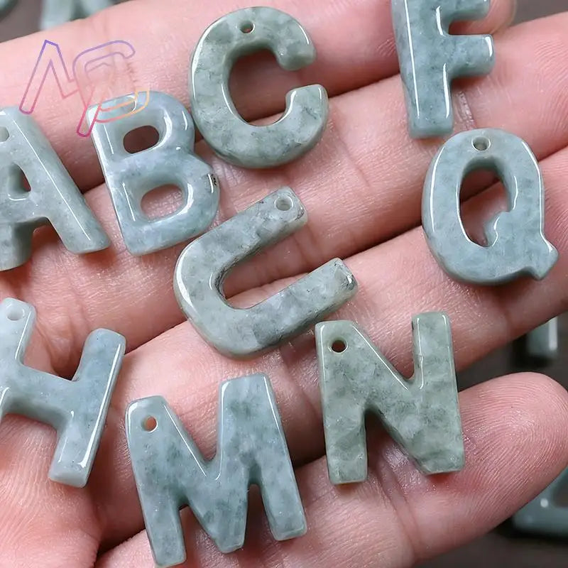 Myanmar Jadeite Letter Pendant Necklace Charm Real Jade Talismans Luxury Gifts for Women Accessories Vintage Fashion