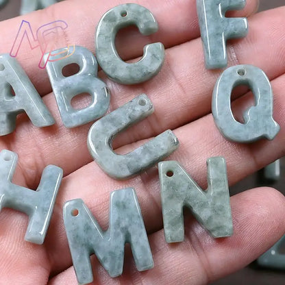 Myanmar Jadeite Letter Pendant Necklace Charm Real Jade Talismans Luxury Gifts for Women Accessories Vintage Fashion