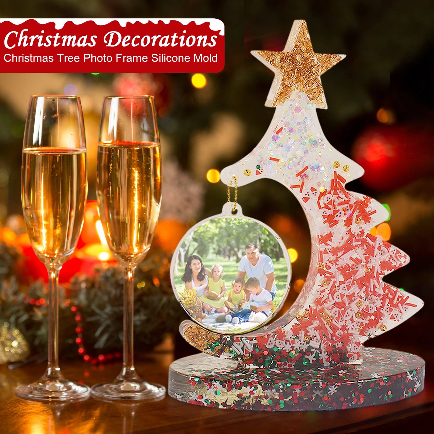 ilicone Mold For Christmas Tree Ornaments Easy To Demould Clear Casting Resin High Detail Durable White Colorful bead chain