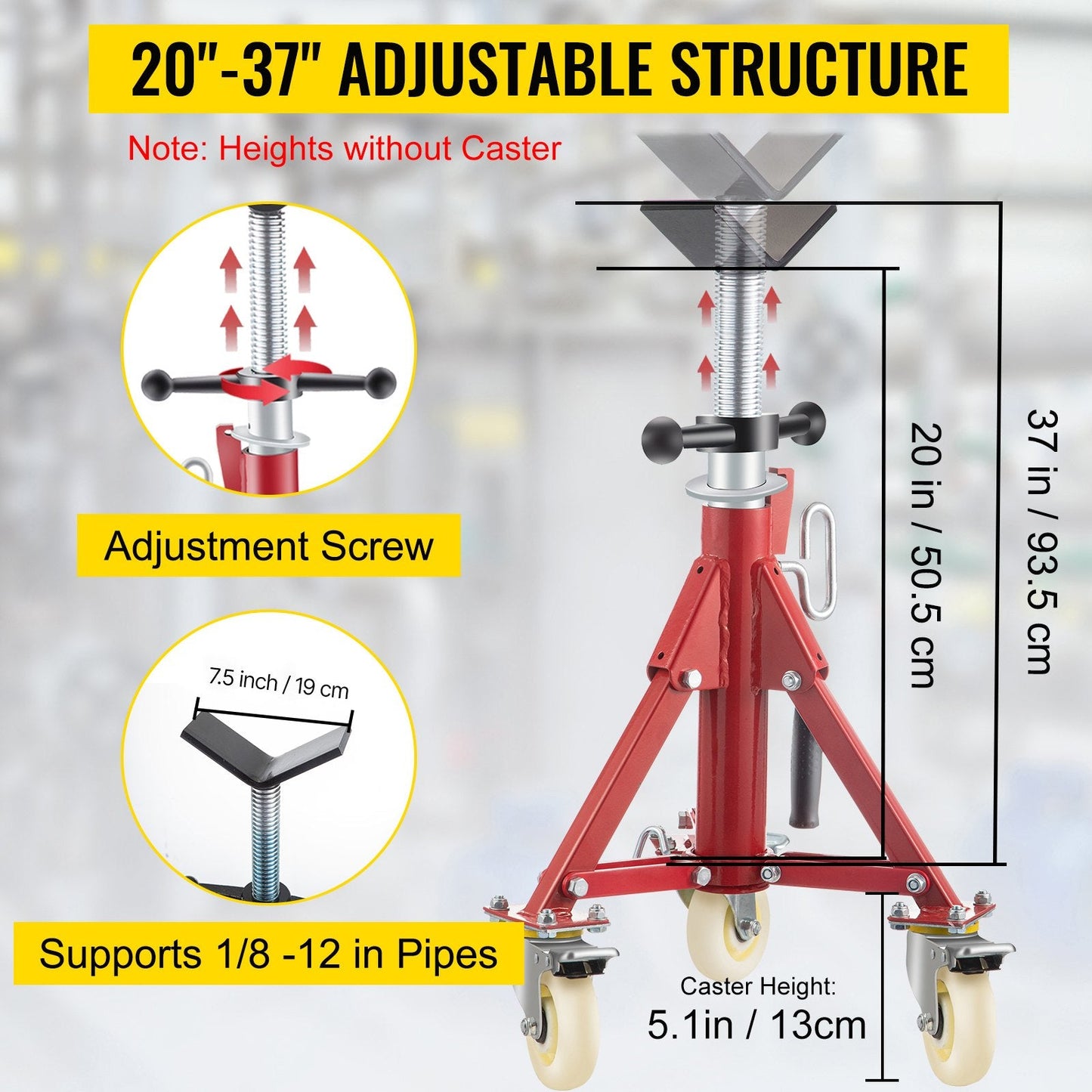 Pipe Stand, Pipe Jack Stand, V Head Pipe Stand Adjustable Height 20-37