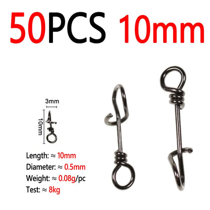 Bimoo 50pcs Stainless Steel Quick Lock Snap Spring Clamp Buckle Streamer Lure Drop Rigs Connector  Saltwater Fishing Accessories