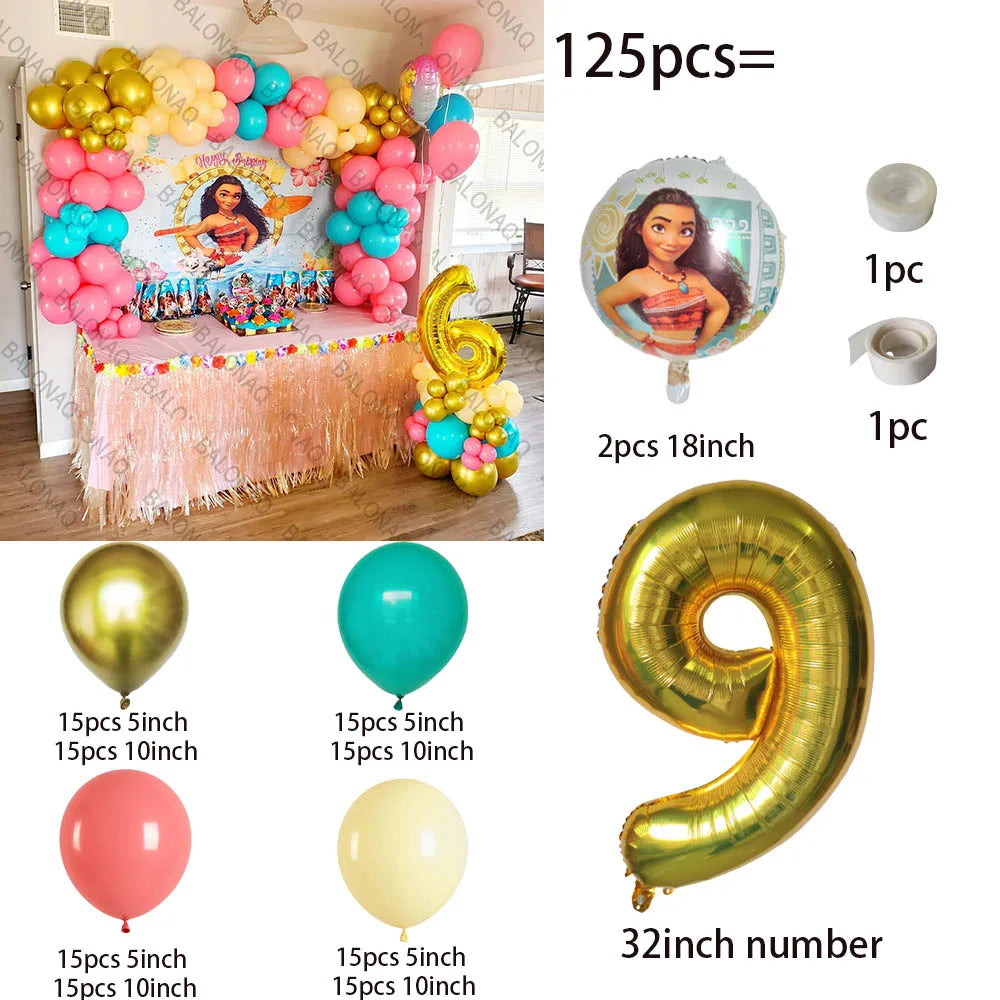 125pcs Disney Moana Party Balloons Moana Balloon Gold set Baby Shower Birthday Party Decorations Kids Toy Gifts