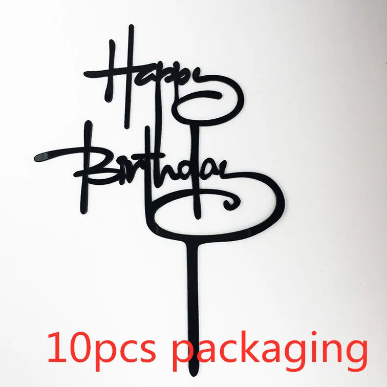 10 Pcs 36 Styles Happy Birthday Cake Topper Pink Gold Acrylic Cake Toppers Baby Shower Cake Birthday Party Cake Flag Decorations