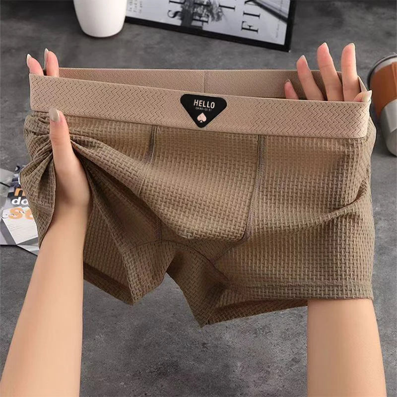 1Pcs Boxer Shorts Men's Underwear Ice Silk Underpants Sexy Panties 3A Antibacterial Breathable Elastic Lingerie Plus Size L-6XL
