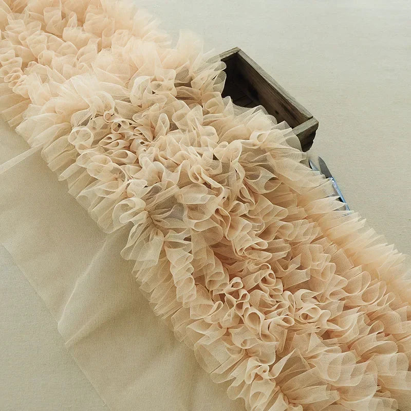 1m 3D Fold Mesh Tulle Lace Fabric 28cm Wide Pleated Ruffle Lace Fabric DIY Doll Dress Baby Skirt Puffy Clothes Sewing Material