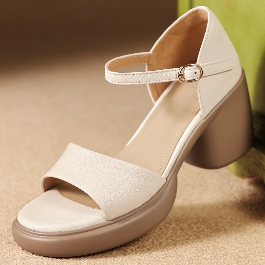 danxuefei women's sheepskin ankle strap open toe sandals 8cm round chunky heel platform summer pumps high heeled shoes for woman