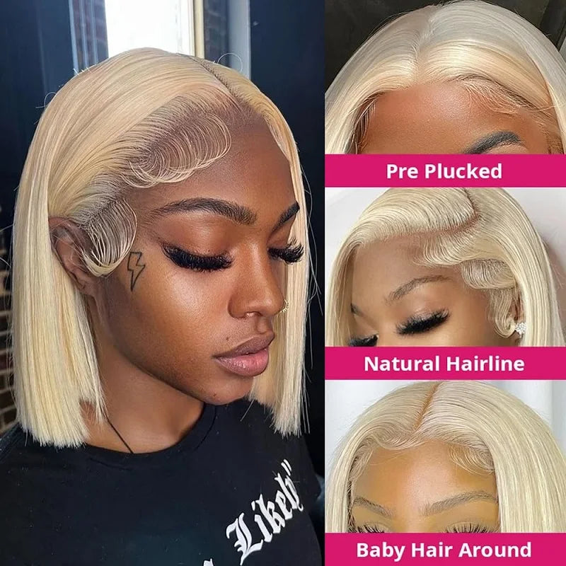 Blonde Bob Wig Human Hair 613 Lace Front Wigs Human Hair 200% Density 13x4 HD Lace Frontal Wig Pre Plucked With Baby Hair