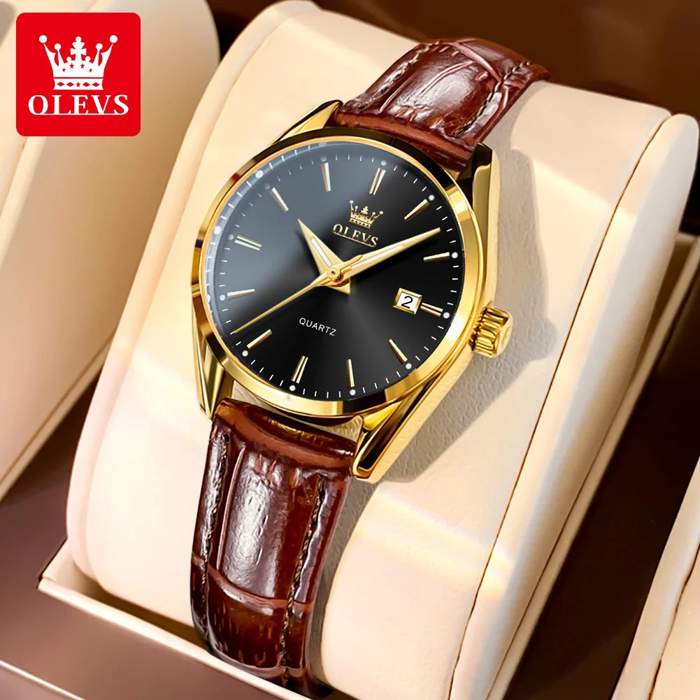 OLEVS Watch 6898 Women Watches Original Elegant Quartz Watch Waterproof Luminous Leather Strap Date Ladies Set Bracelet Watch
